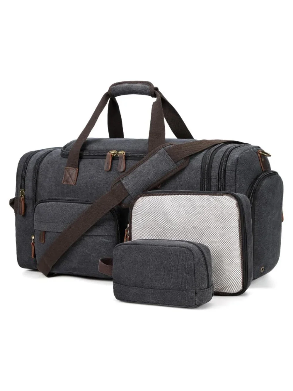 Mens Canvas Duffle Bag 60L Expandable Weekender Travel Carry On Set
